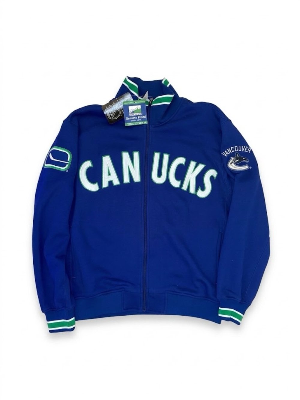 NWT Vancouver Canucks NHL Track Jacket - Blue - Mens Medium - Large Back Logo